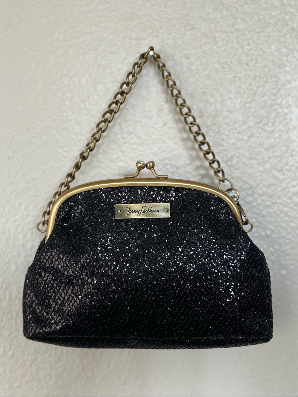 Jenny Packham Luxurious Black Kisslock  Glitter Mini Bag